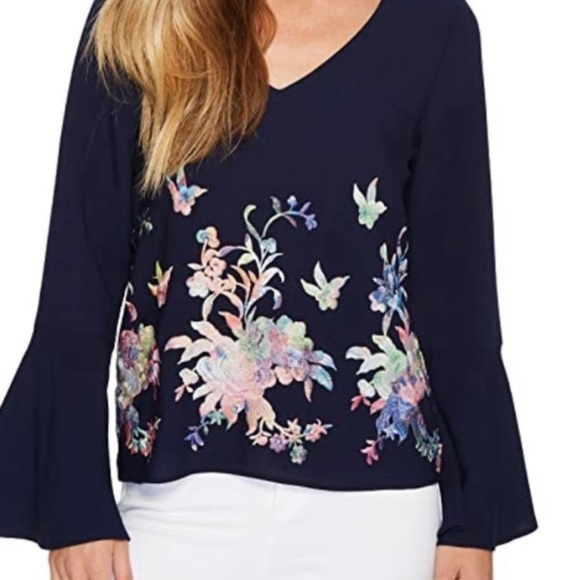 Karen Kane Embroidered Top in Navy - Picture 1 of 16